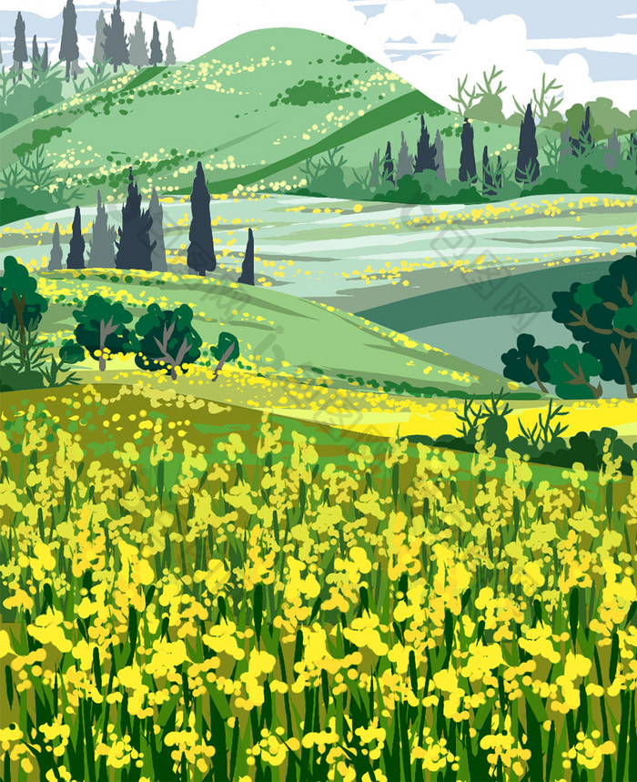绿色背景二十四节气春分插画手机配图