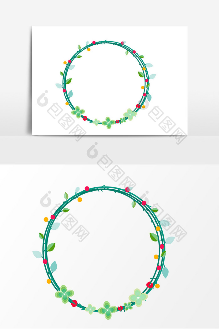 手绘小清新春季植物花环绿叶装饰边框
