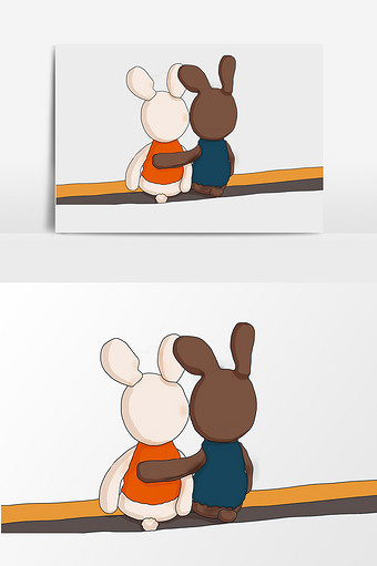 可爱的情侣兔子背影插画元素图片