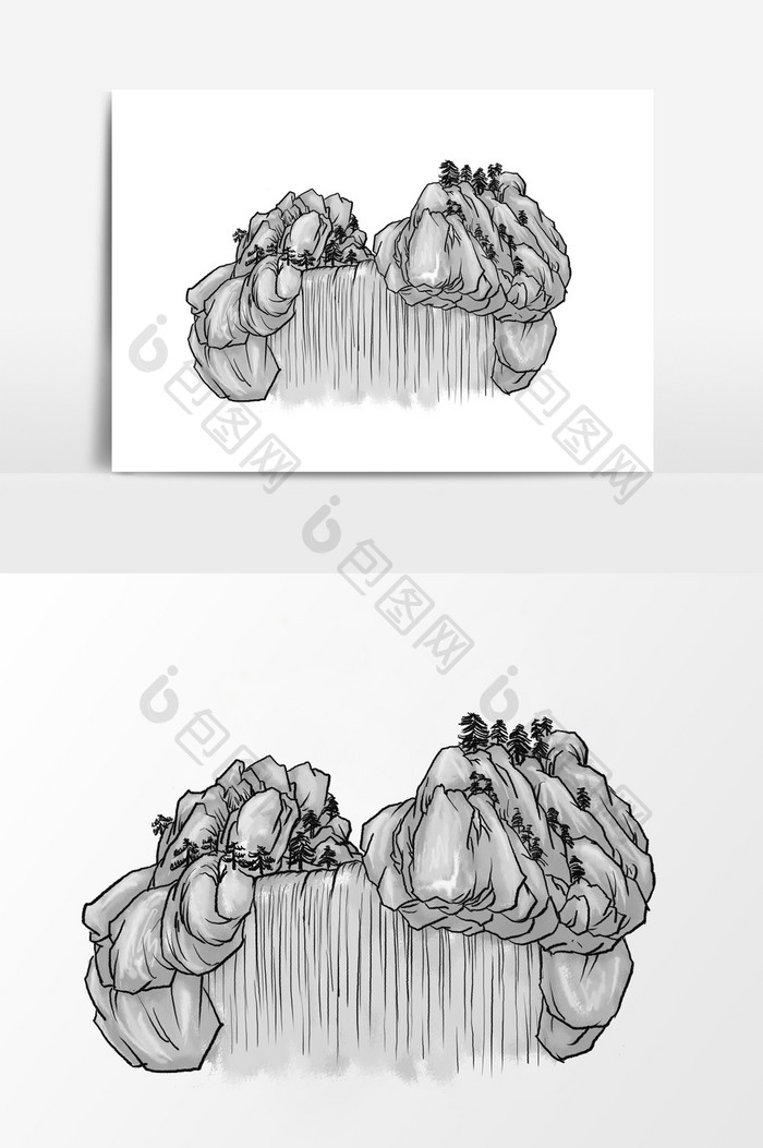 水墨画山水瀑布元素