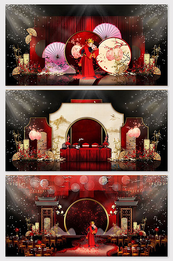 大气奢华喜庆红色中式婚礼效果图图片