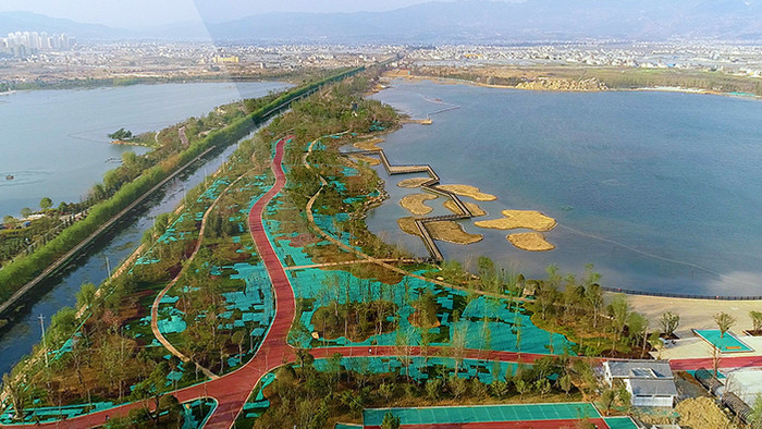航拍清华海公园西湖景观4K超清视频素材