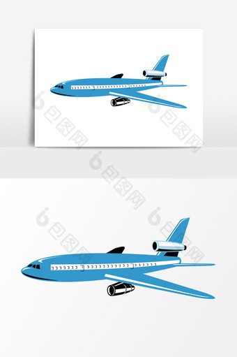 手绘蓝色飞机设计元素图片