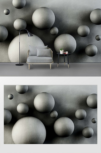 灰色立体圆球3D背景墙图片