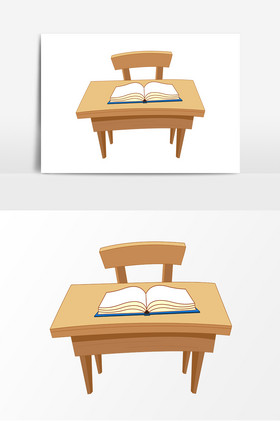 教育开学季课桌木质课桌书桌教室课桌插画教育学习课桌开学季学生课桌