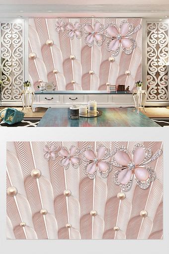 粉色钻石花卉羽毛珠宝背景墙图片