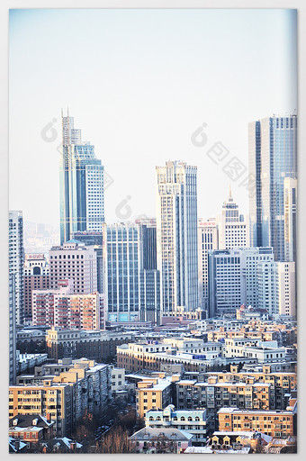 蓝色冬季城市建筑摄影图片