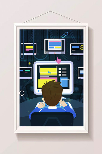 卡通程序员办公数据分析网页海报app插画图片