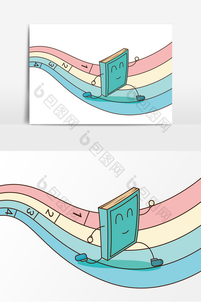 卡通奔跑的书本元素