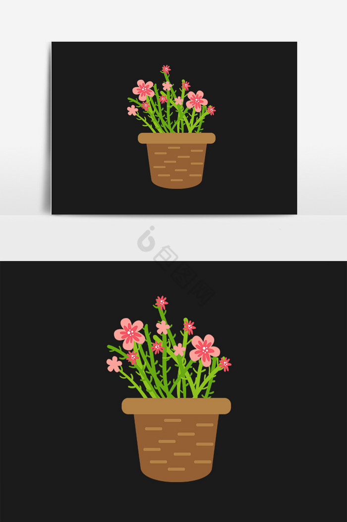 盆栽植物假花小花插画图片