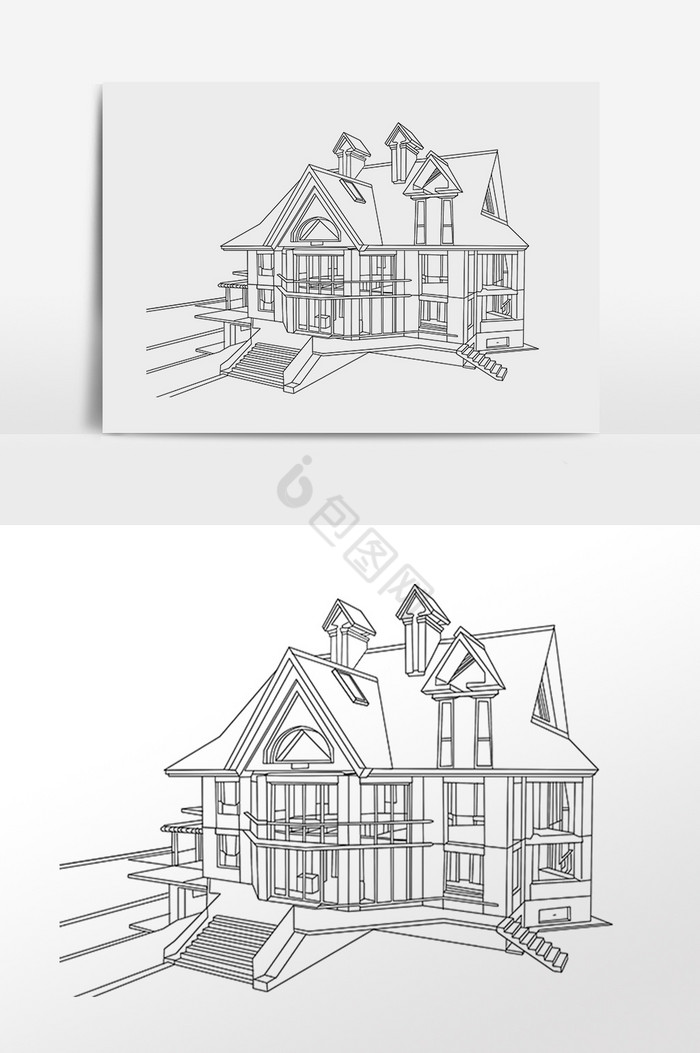 线描别墅房屋建筑插画