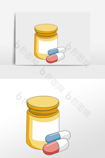 手绘医疗医学药片药瓶插画图片