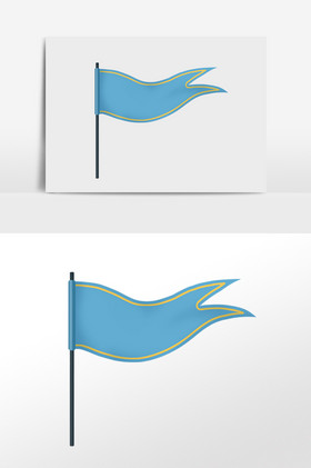 手绘蓝色飘逸的旗子插画图片