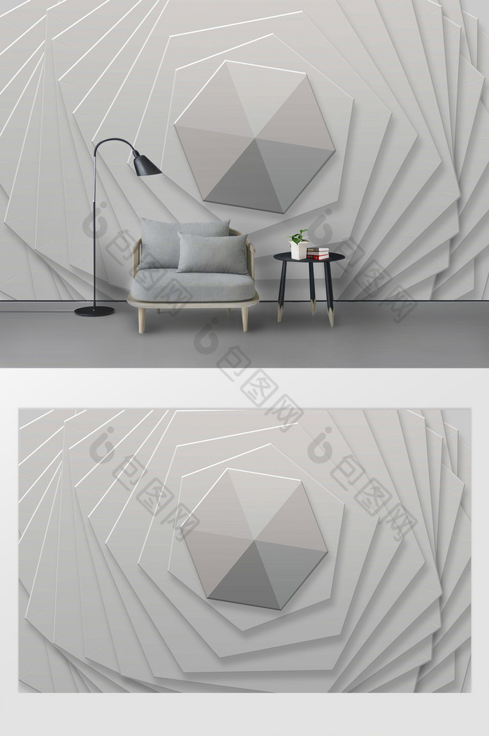 3D创意凹凸纯白六边形客厅背景墙