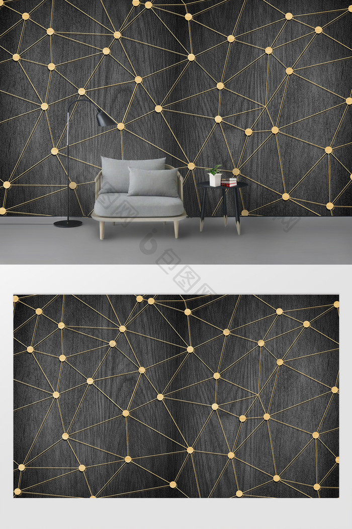 抽象金色几何线条背景墙