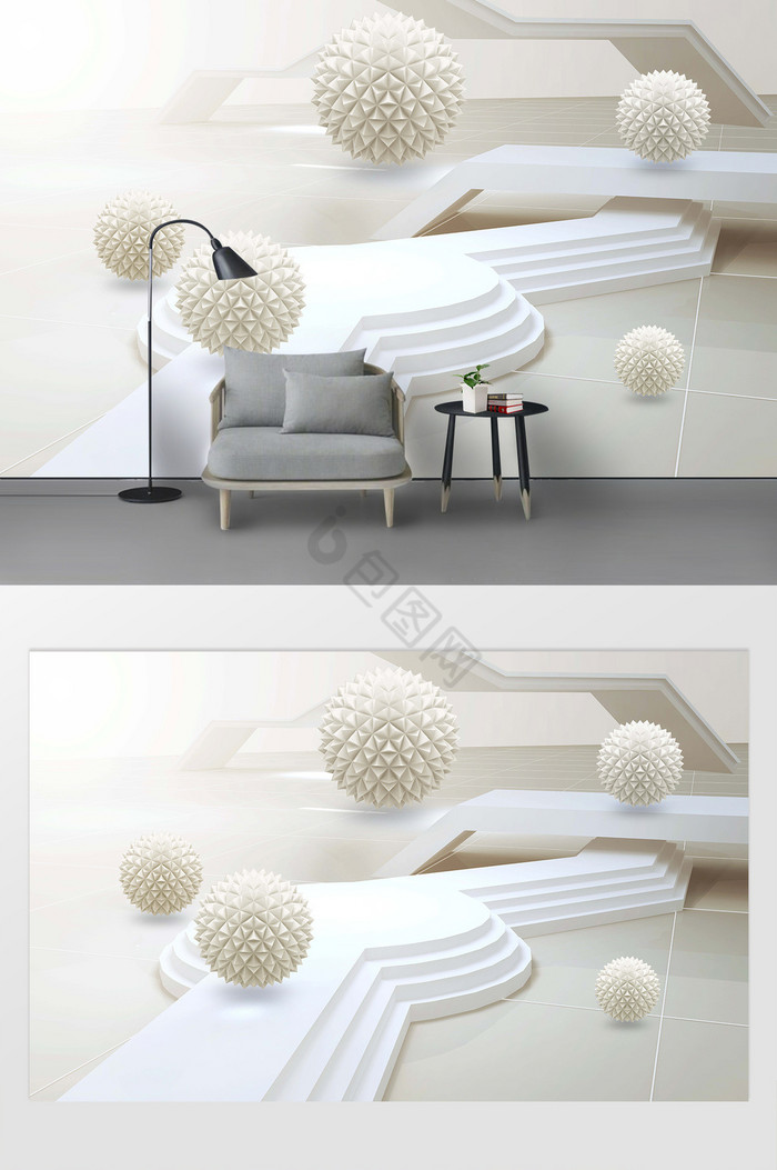 3D抽象创意立体空间圆球电视背景墙图片