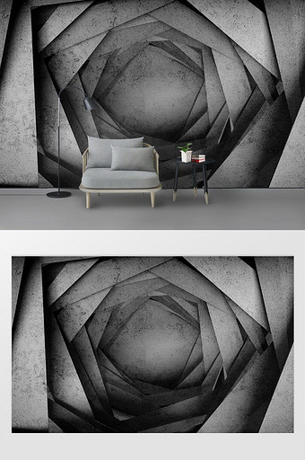 3D立体水泥墙抽象空间背景墙图片