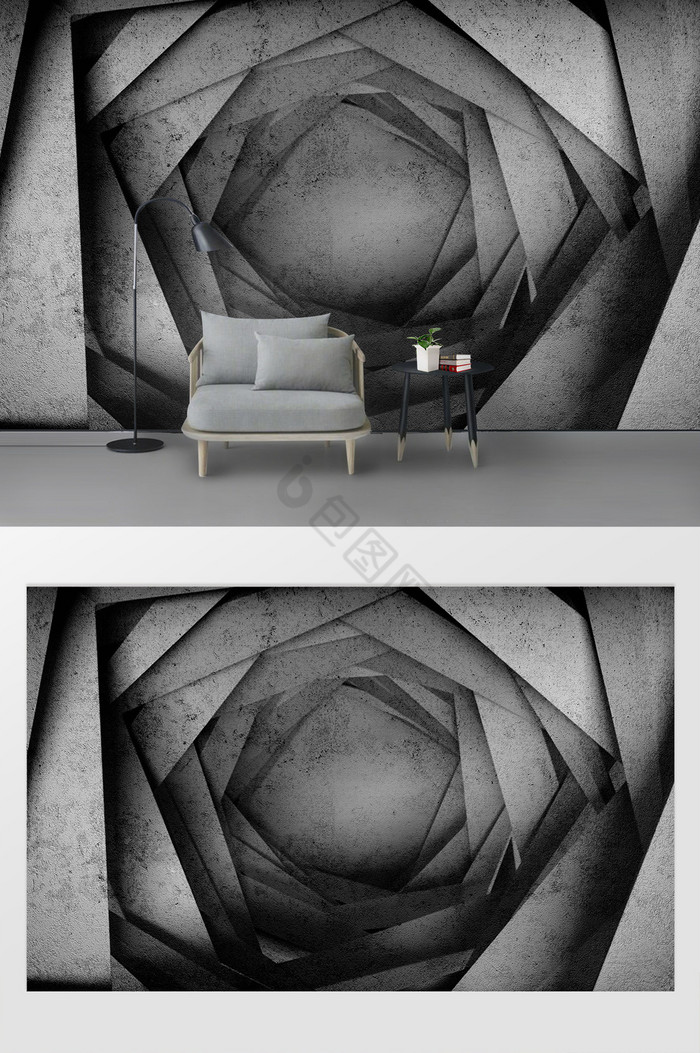 3D立体水泥墙抽象空间背景墙图片