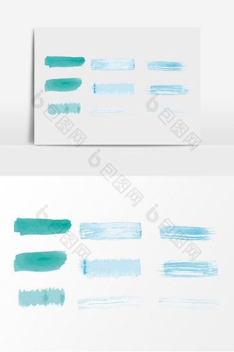 蓝色水彩笔触笔刷AI矢量元素图片