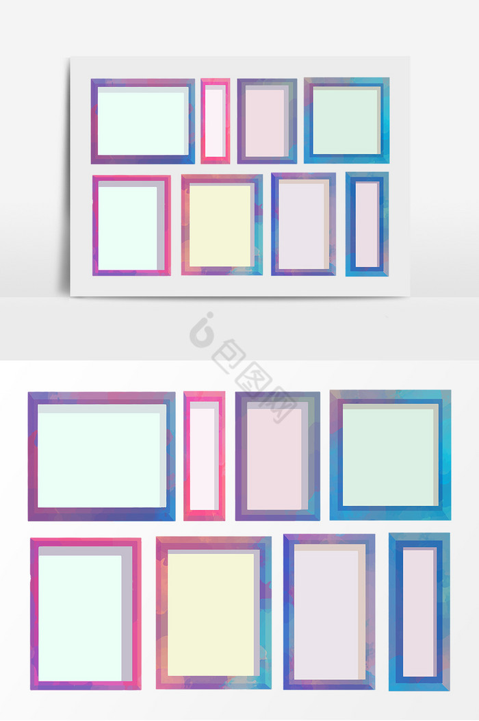 彩色长方形相框效果AI图片