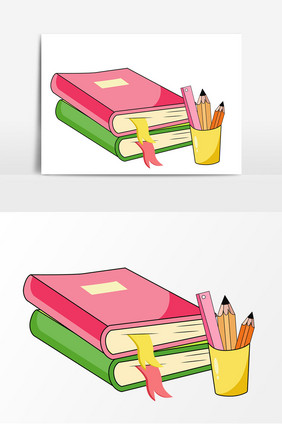 卡通书本铅笔元素设计