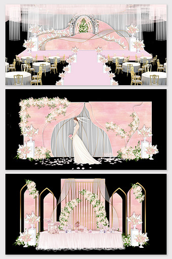 现代简约唯美粉色欧式婚礼舞台效果图图片
