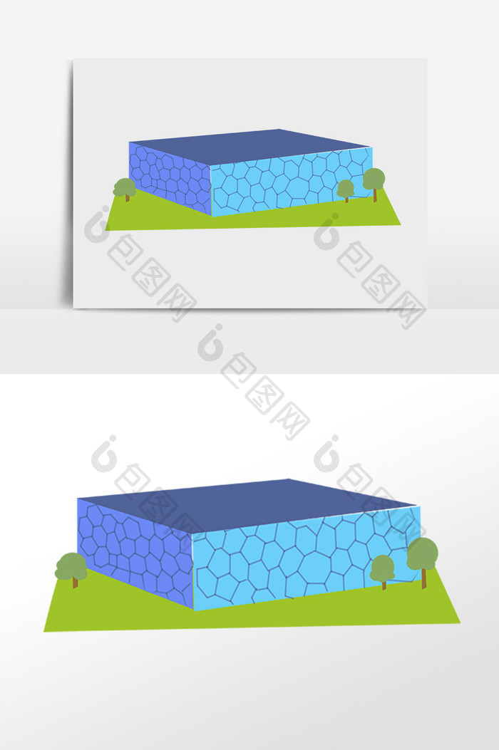 手绘背景地标建筑水立方插画