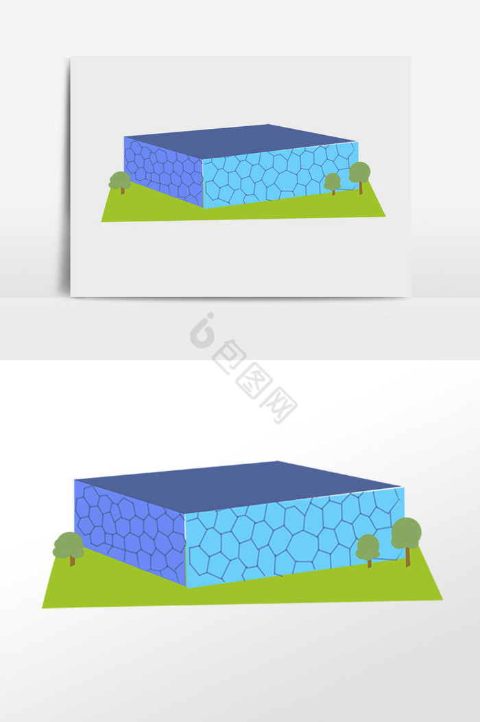 地标建筑水立方插画图片