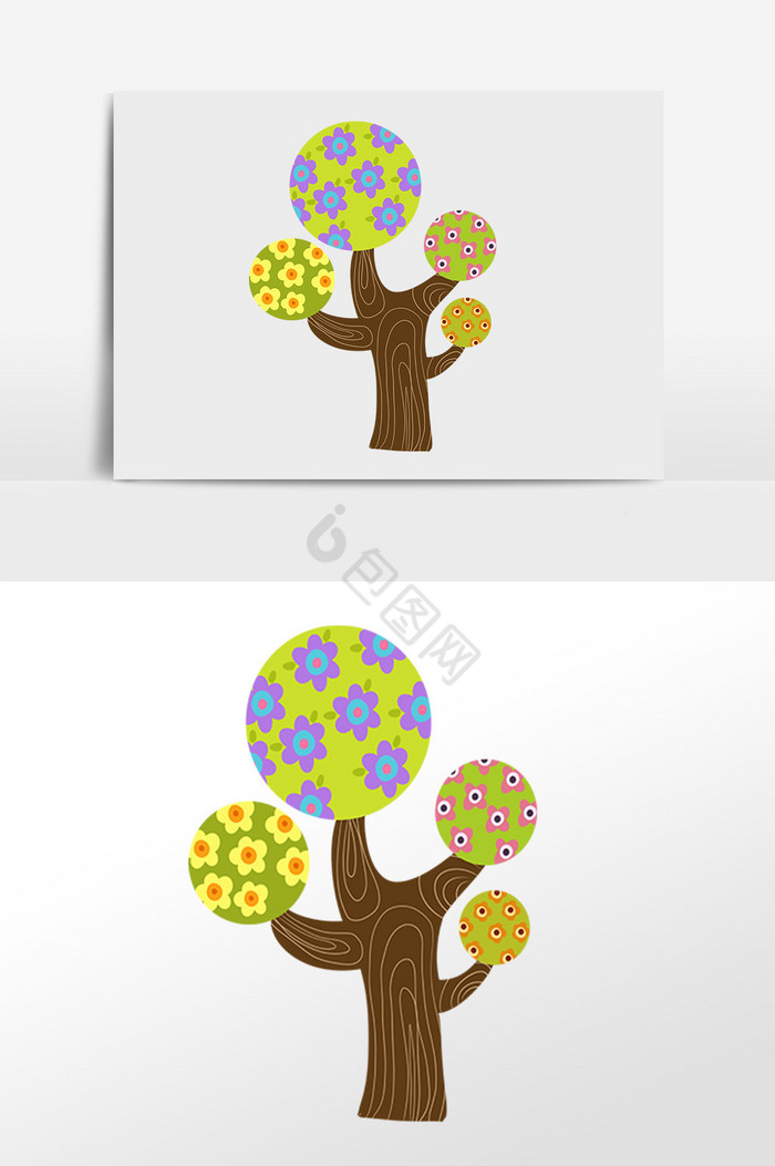 植物圆形大树插画图片