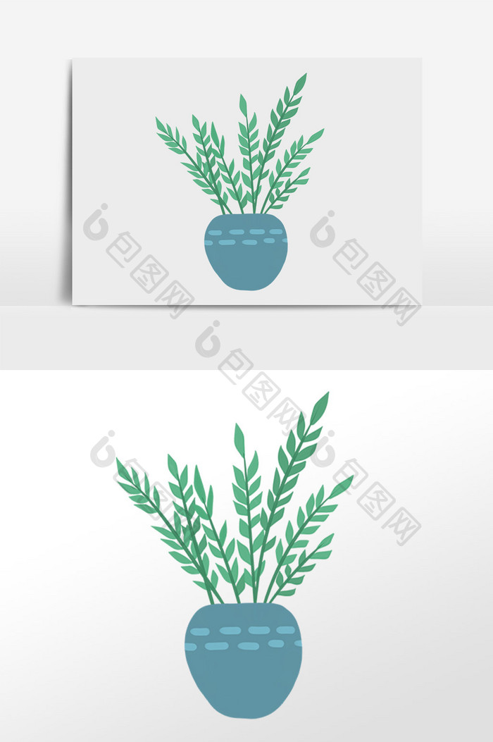 手绘植物盆栽装饰绿花插画