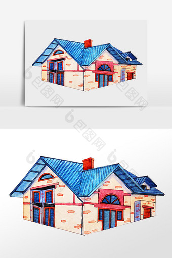 手绘彩色房屋住房建筑插画图片