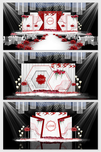 红花朵白色大理石婚礼效果图图片