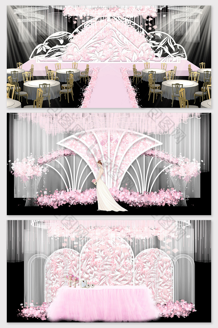 粉色唯美欧式婚礼舞台效果图