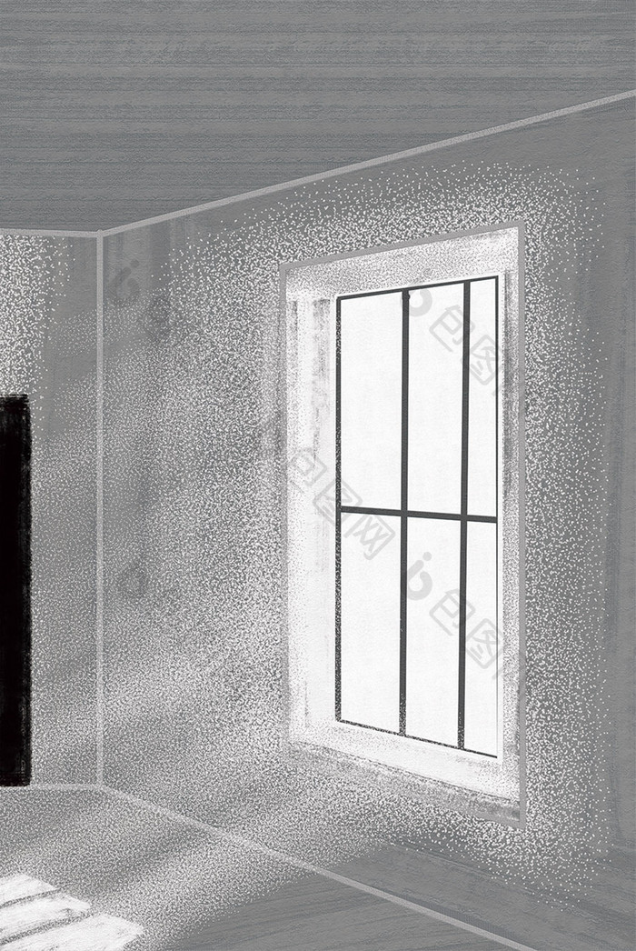 手绘现代简约室内建筑窗户光线装饰画