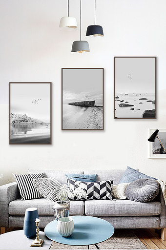 北欧风经典黑白创意风景客厅卧室酒店装饰画图片