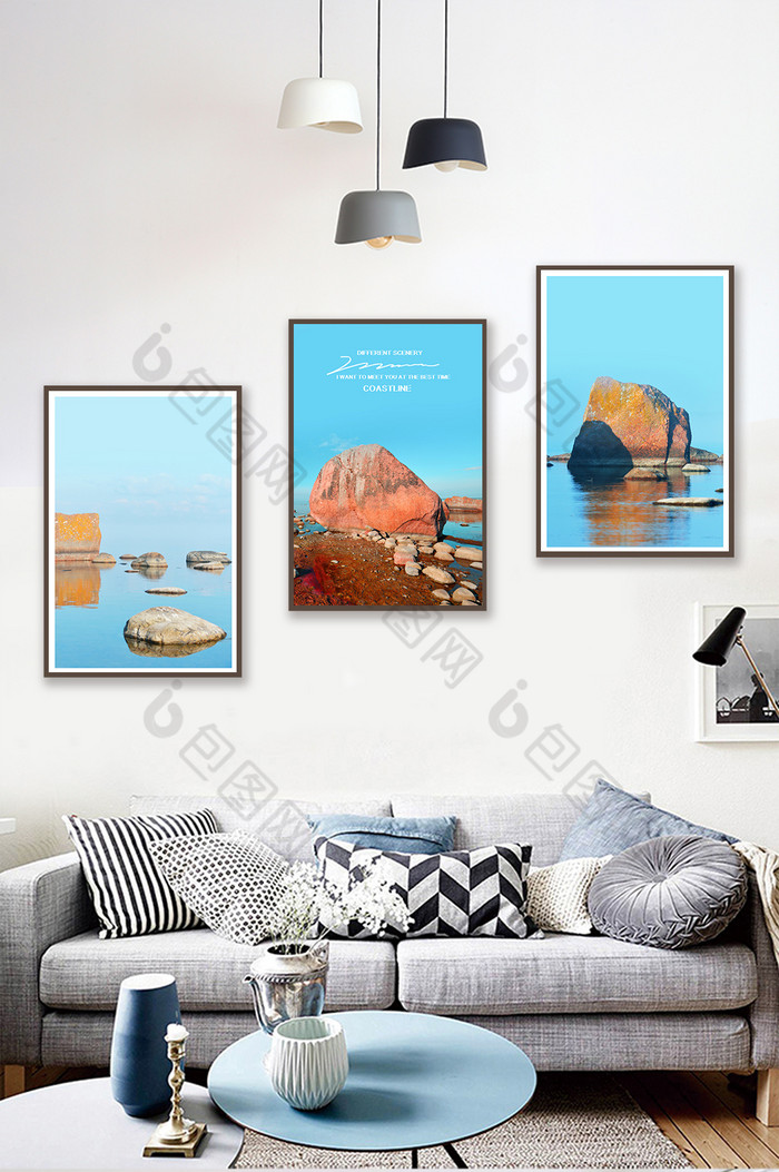 北欧风海岸线礁石风景客厅卧室酒店装饰画图片图片