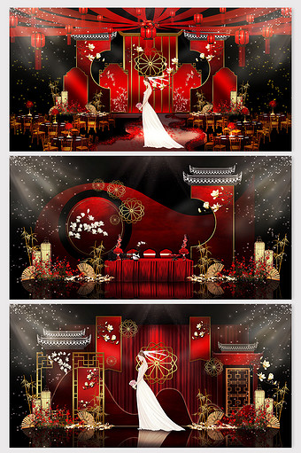 喜庆大气红金色中国红中式婚礼效果图图片