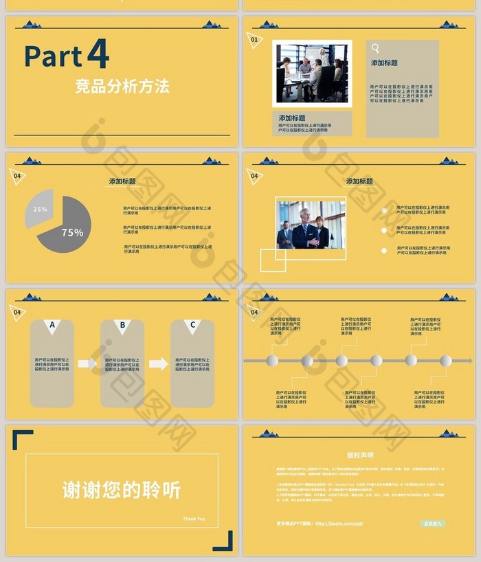 黄色简约风格竞品分析PPT模板