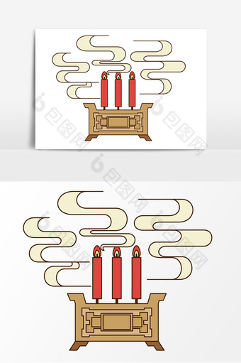 卡通庙会上香元素图片