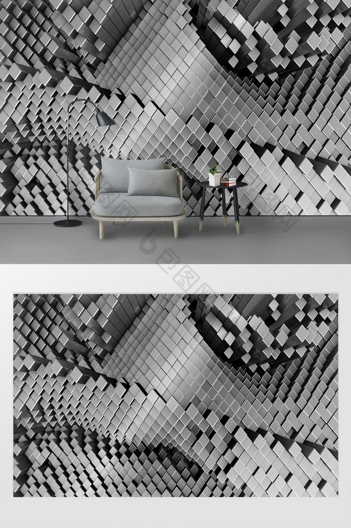 新现代3D立体方块几何电视背景墙