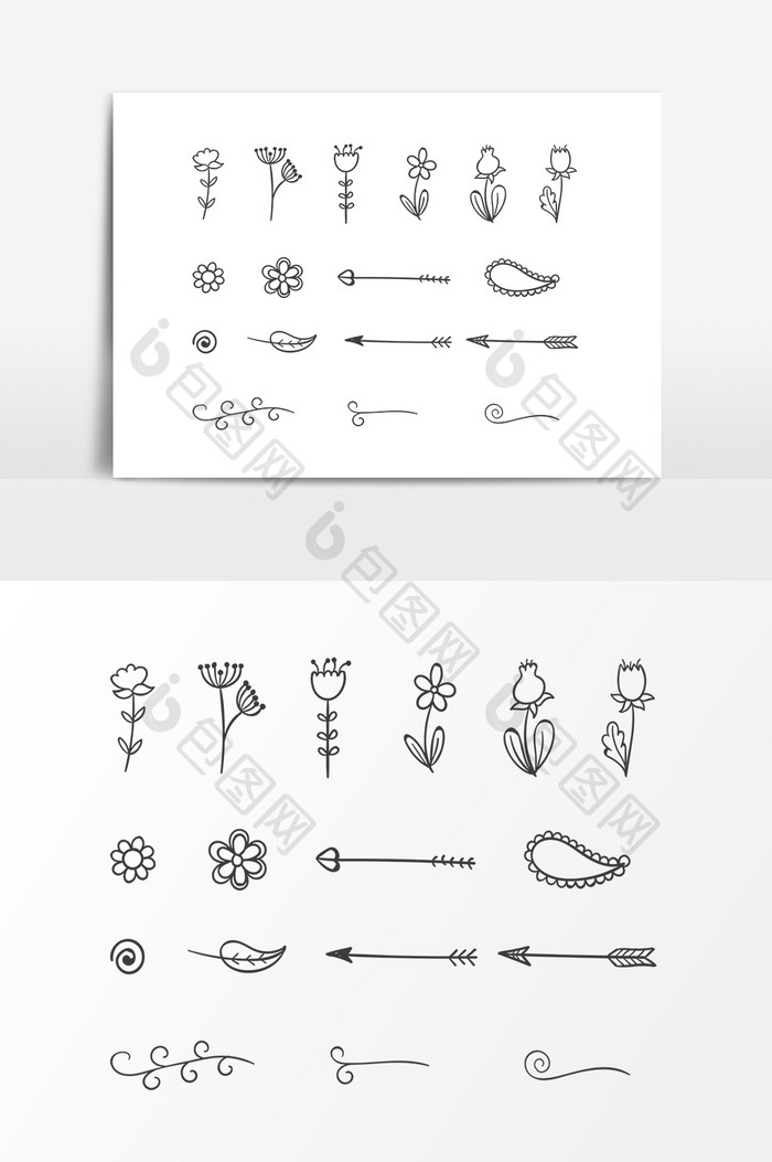 手绘植物花朵装饰图案元素