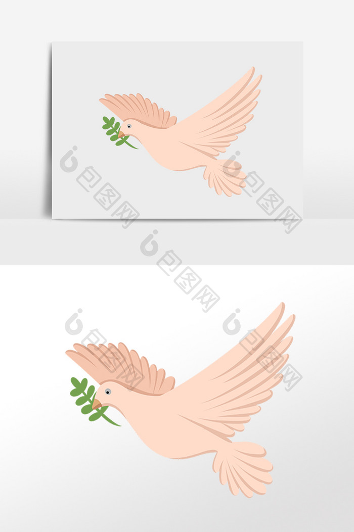 手绘飞翔和平鸽橄榄枝插画