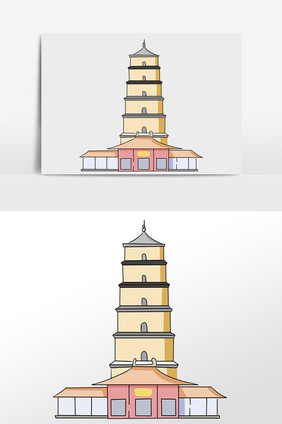 手绘著名经典建筑塔插画