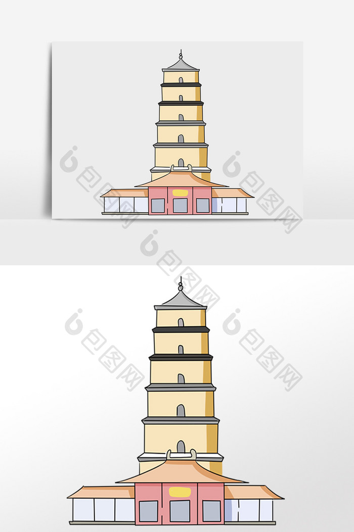 手绘著名经典建筑塔插画