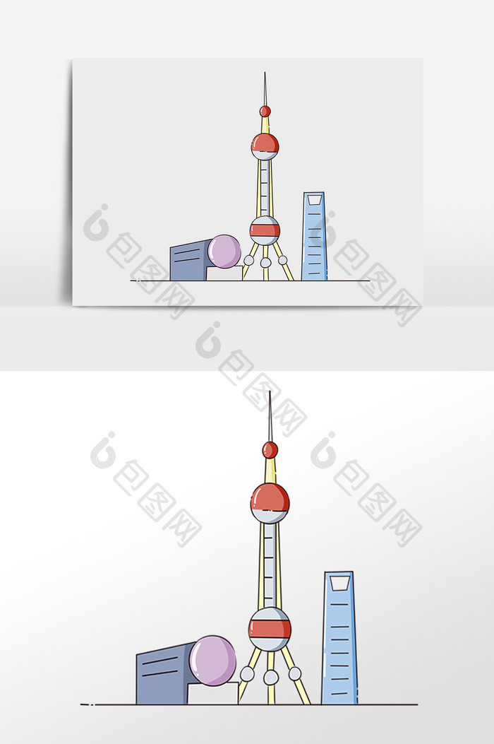 手绘著名经典建筑上海插画