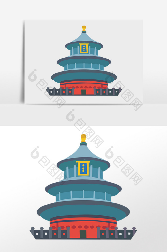 手绘卡通著名故宫建筑插画