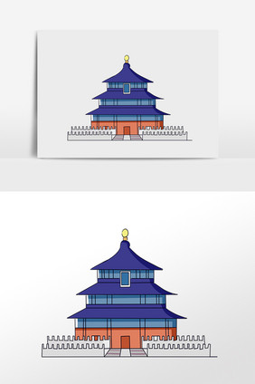 手绘卡通故宫著名建筑插画