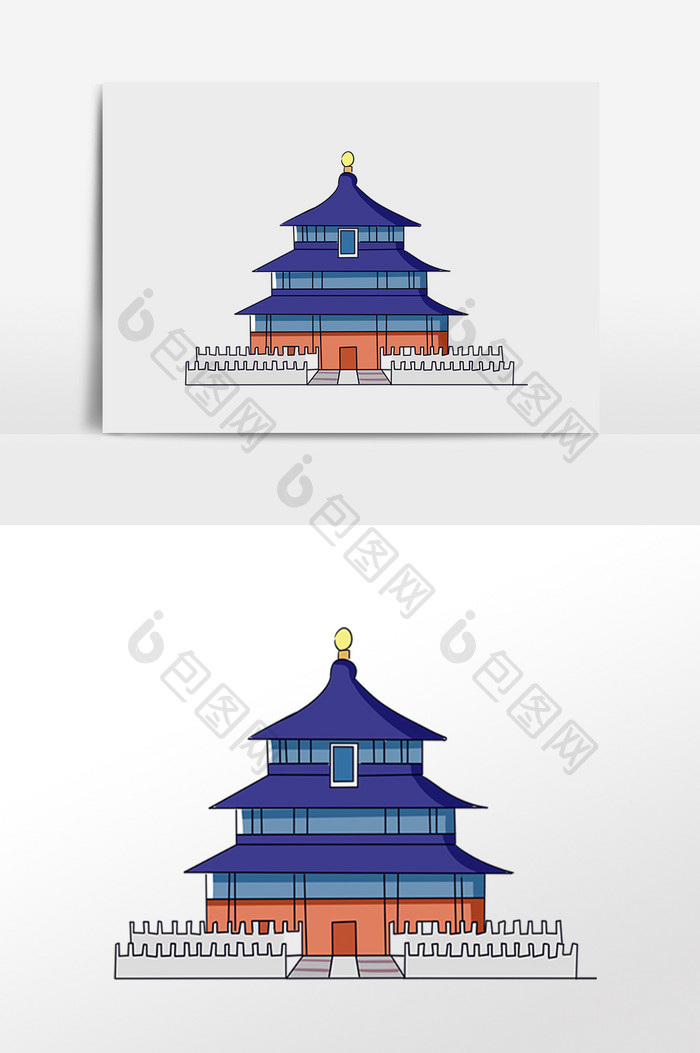 手绘卡通故宫著名建筑插画