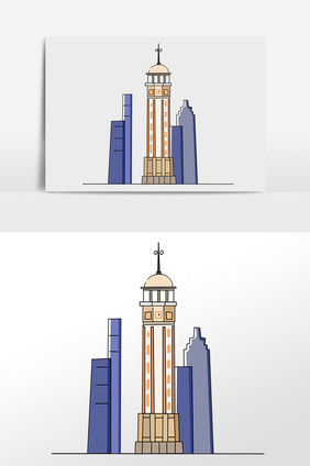 手绘卡通景点建筑教堂插画