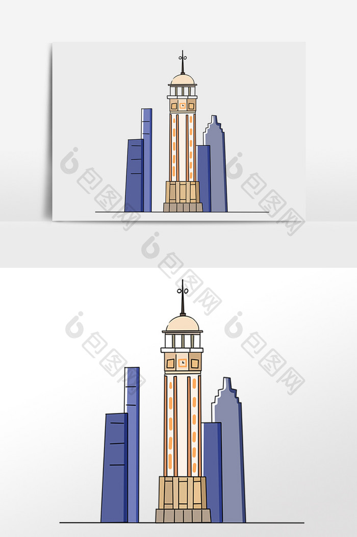 手绘卡通景点建筑教堂插画